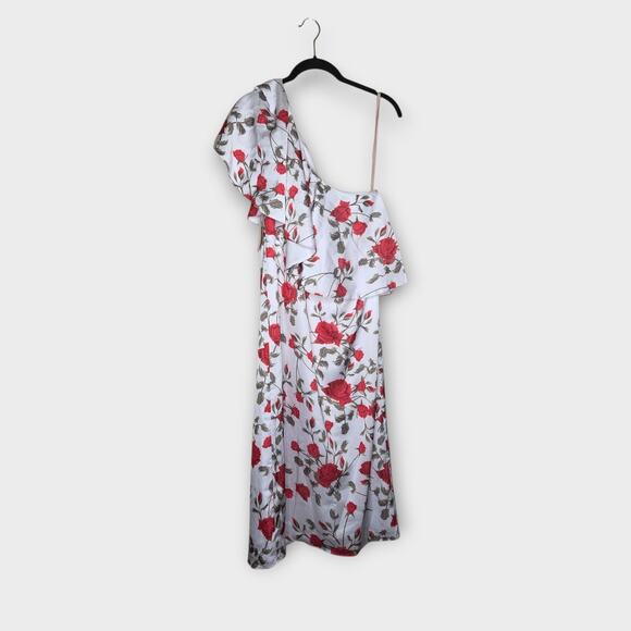 NEW Fame and Partners Womens One-Shoulder Sheath Dress Sz 6 Red Floral Elegant - Picture 2 of 8